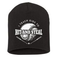 Baseball Coach I Teach Kids To Hit And Steal Short Acrylic Beanie