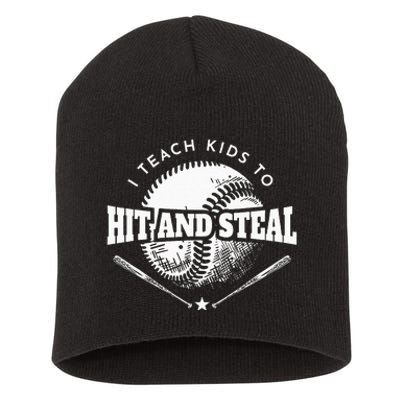 Baseball Coach I Teach Kids To Hit And Steal Short Acrylic Beanie