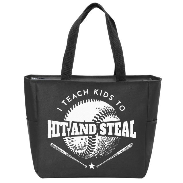 Baseball Coach I Teach Kids To Hit And Steal Zip Tote Bag