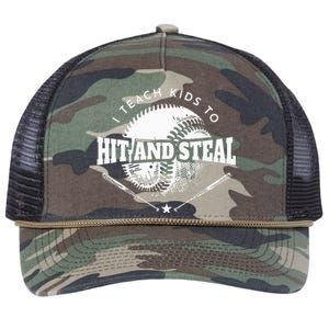 Baseball Coach I Teach Kids To Hit And Steal Retro Rope Trucker Hat Cap