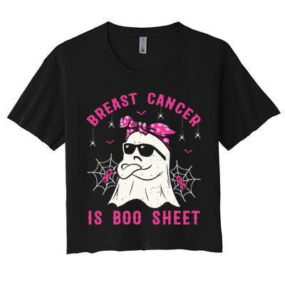 Breast Cancer Is Boo Sheet Breast Cancer Warrior Halloween Women's Crop Top Tee