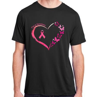 Breast Cancer Im A Survivor Pink Butterfly Heart Awareness Adult ChromaSoft Performance T-Shirt