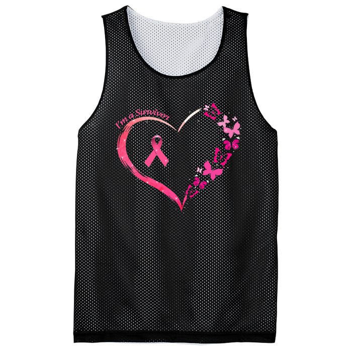 Breast Cancer Im A Survivor Pink Butterfly Heart Awareness Mesh Reversible Basketball Jersey Tank