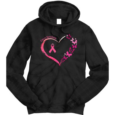 Breast Cancer Im A Survivor Pink Butterfly Heart Awareness Tie Dye Hoodie