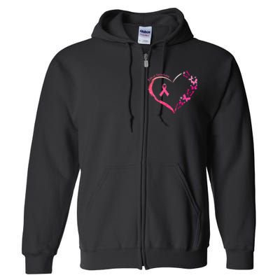 Breast Cancer Im A Survivor Pink Butterfly Heart Awareness Full Zip Hoodie