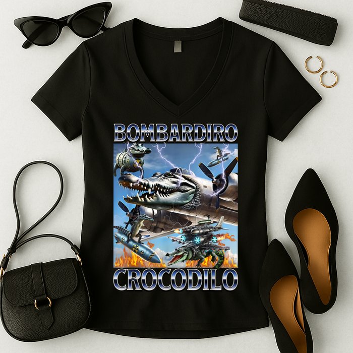 Bombardiro Crocodilo - Italian Brainrot Meme Women's V-Neck T-Shirt