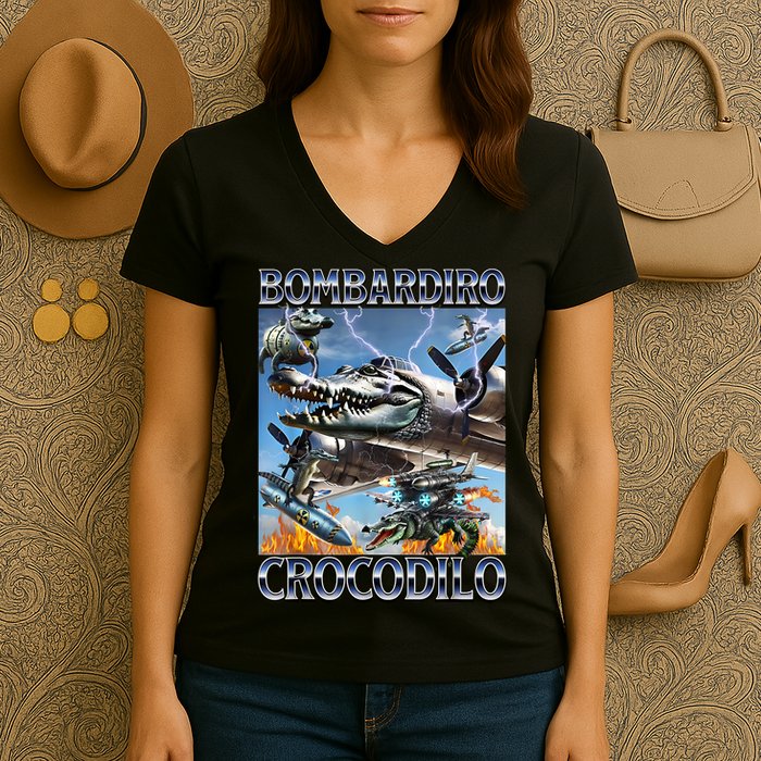 Bombardiro Crocodilo - Italian Brainrot Meme Women's V-Neck T-Shirt
