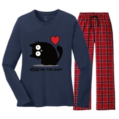 Black Cat | I Hate You The Least | Cats Heart Women's Long Sleeve Flannel Pajama Set 