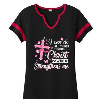 Breast Cancer I Can Do All Things Through Christ Ladies Halftime Notch Neck Tee