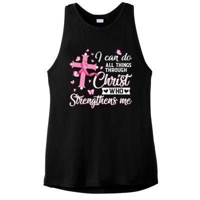 Breast Cancer I Can Do All Things Through Christ Ladies PosiCharge Tri-Blend Wicking Tank