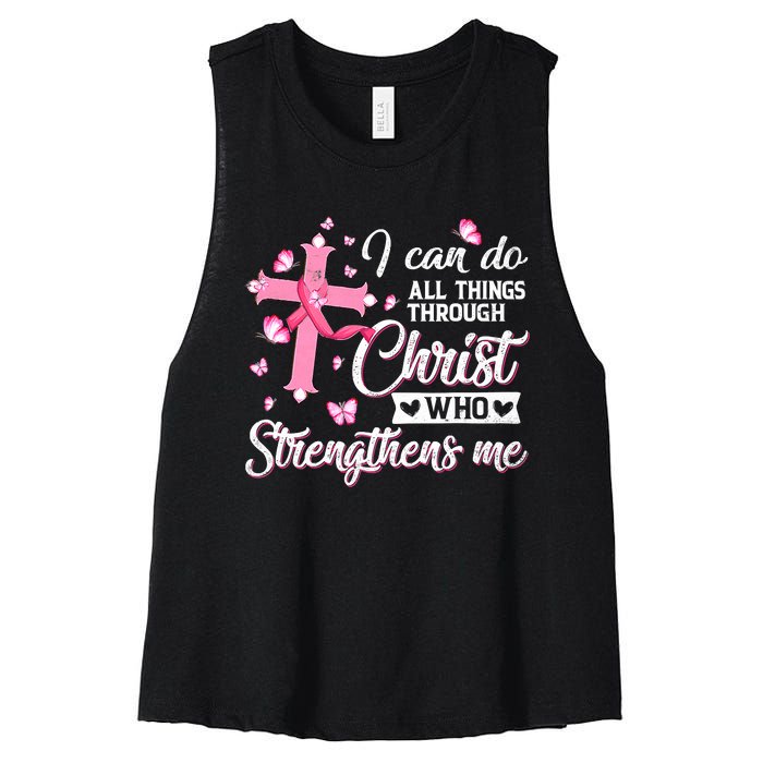 Breast Cancer I Can Do All Things Through Christ Women's Racerback Cropped Tank