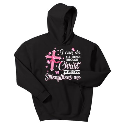 Breast Cancer I Can Do All Things Through Christ Kids Hoodie