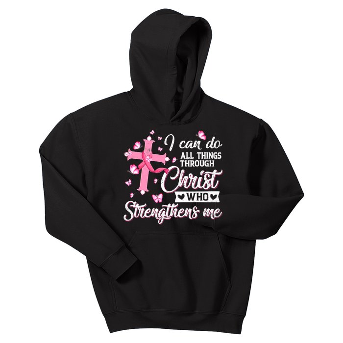 Breast Cancer I Can Do All Things Through Christ Kids Hoodie