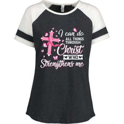 Breast Cancer I Can Do All Things Through Christ Enza Ladies Jersey Colorblock Tee