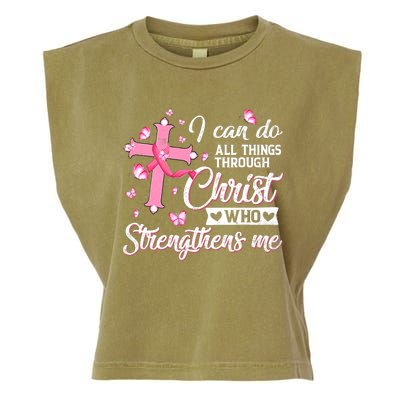 Breast Cancer I Can Do All Things Through Christ Garment-Dyed Women's Muscle Tee