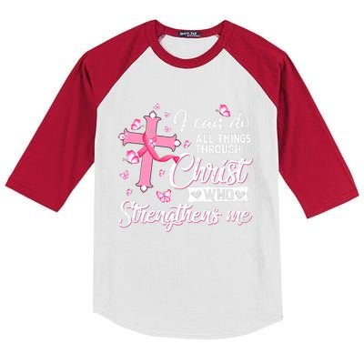 Breast Cancer I Can Do All Things Through Christ Kids Colorblock Raglan Jersey