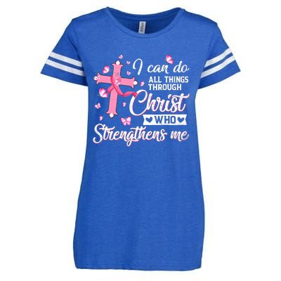 Breast Cancer I Can Do All Things Through Christ Enza Ladies Jersey Football T-Shirt