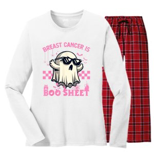 Breast Cancer Is Boo Sheet Halloween Breast Cancer Awareness Women's Long Sleeve Flannel Pajama Set 