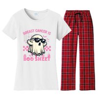 Breast Cancer Is Boo Sheet Halloween Breast Cancer Awareness Women's Flannel Pajama Set