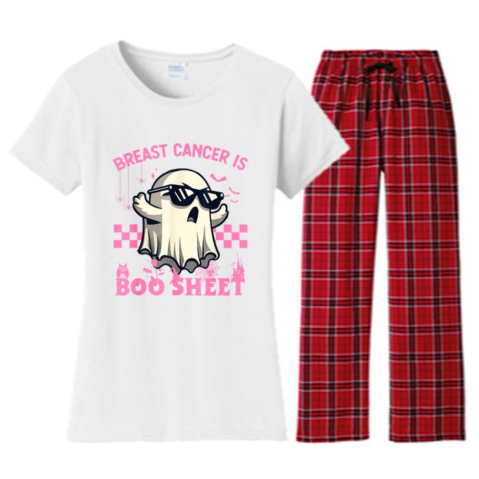 Breast Cancer Is Boo Sheet Halloween Breast Cancer Awareness Women's Flannel Pajama Set