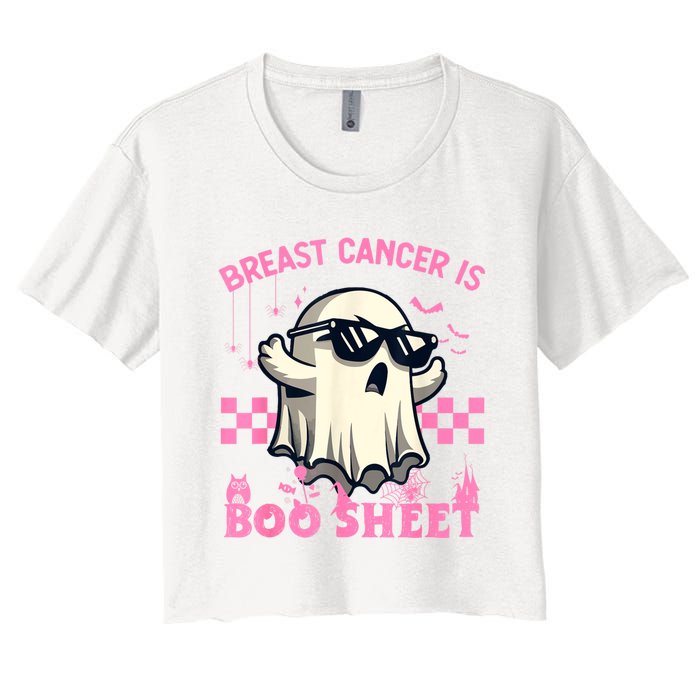 Breast Cancer Is Boo Sheet Halloween Breast Cancer Awareness Women's Crop Top Tee