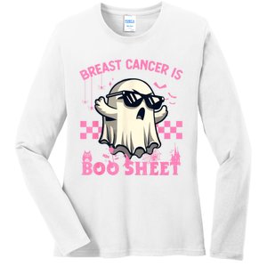 Breast Cancer Is Boo Sheet Halloween Breast Cancer Awareness Ladies Long Sleeve Shirt