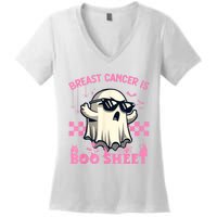 Breast Cancer Is Boo Sheet Halloween Breast Cancer Awareness Women's V-Neck T-Shirt