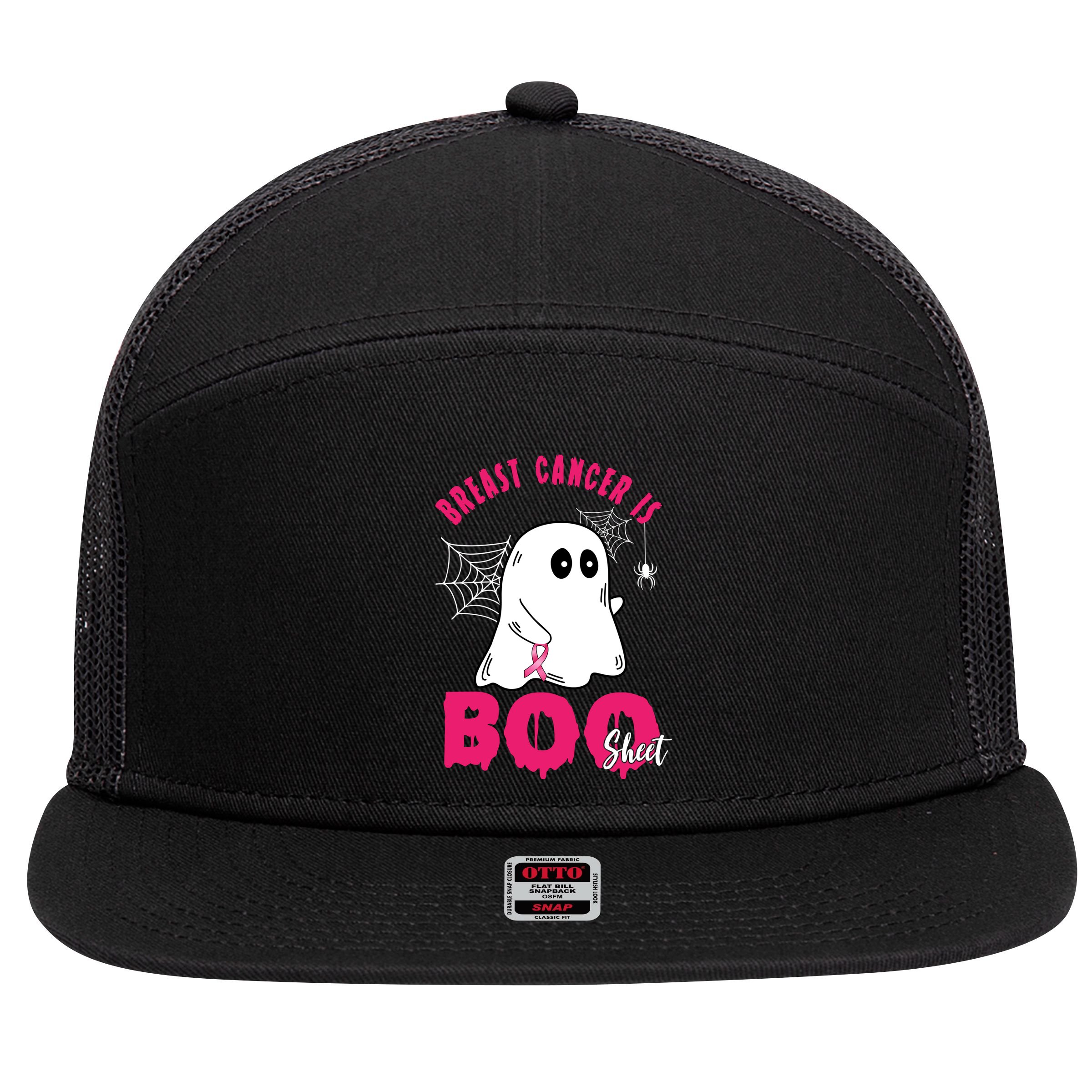 Breast Cancer Is Boo Sheet Halloween Ghost 7 Panel Mesh Trucker Snapback Hat