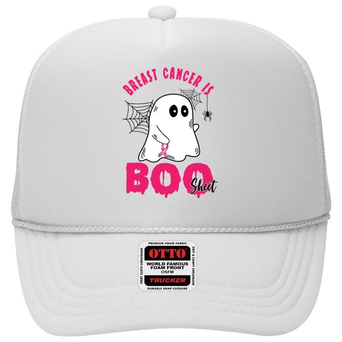 Breast Cancer Is Boo Sheet Halloween Ghost High Crown Mesh Back Trucker Hat