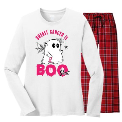 Breast Cancer Is Boo Sheet Halloween Ghost Women's Long Sleeve Flannel Pajama Set 