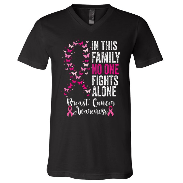 Breast Cancer In This Family No One Fight Alone V-Neck T-Shirt