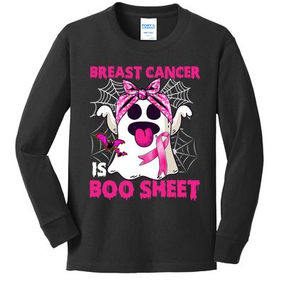 Breast Cancer Is Boo Sheet Halloween Funny Ghost Pink Ribbon Kids Long Sleeve Shirt