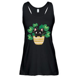 Black Cat In Plant Pot Cute Whimsical Illustration Ladies Essential Flowy Tank