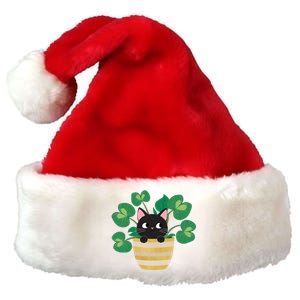 Black Cat In Plant Pot Cute Whimsical Illustration Premium Christmas Santa Hat