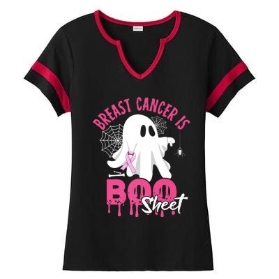 Breast Cancer Is Boo Sheet Halloween Breast Cancer Awareness Ladies Halftime Notch Neck Tee