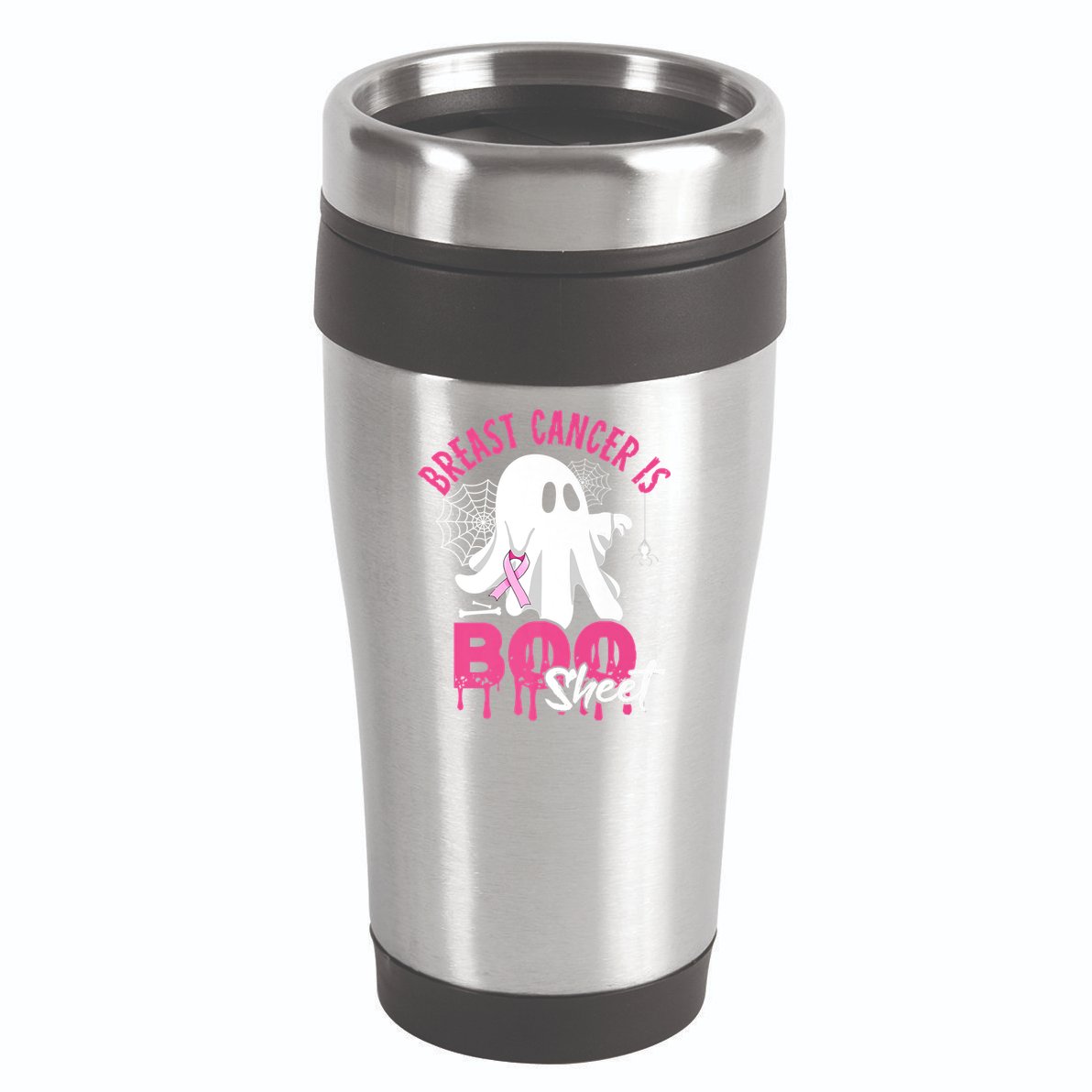 Breast Cancer Is Boo Sheet Halloween Breast Cancer Awareness 16oz Travel Tumbler