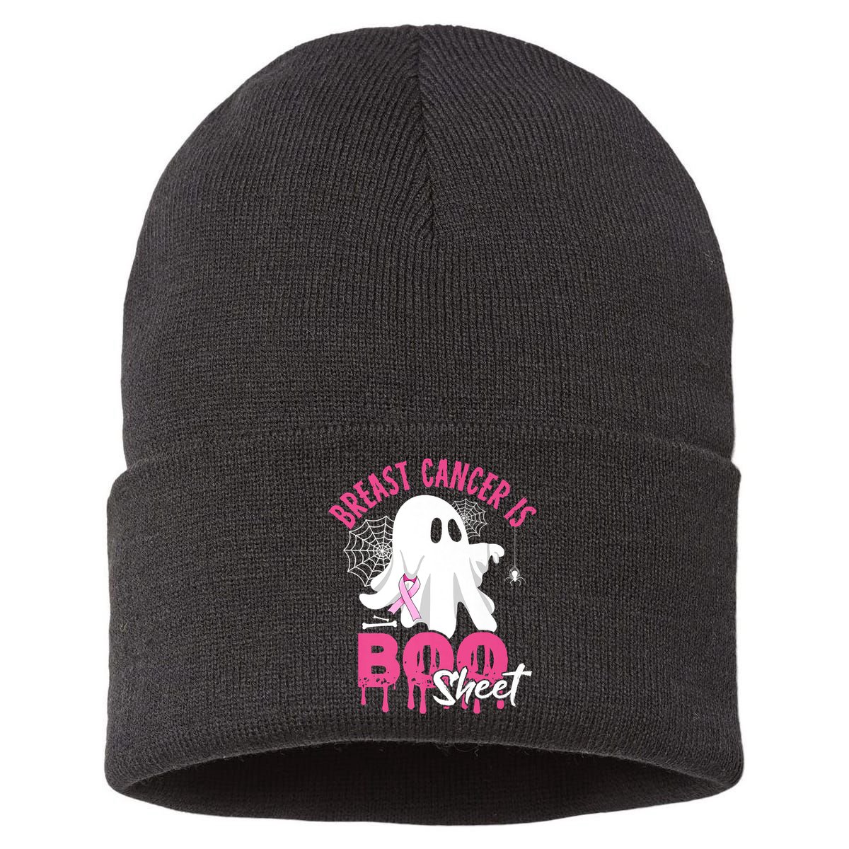 Breast Cancer Is Boo Sheet Halloween Breast Cancer Awareness Sustainable Knit Beanie
