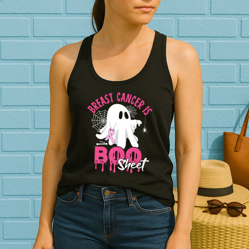 Breast Cancer Is Boo Sheet Halloween Breast Cancer Awareness Womens Tank Top