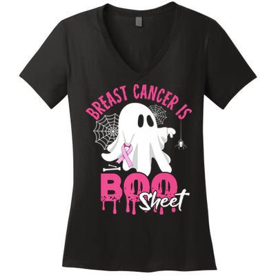Breast Cancer Is Boo Sheet Halloween Breast Cancer Awareness Women's V-Neck T-Shirt