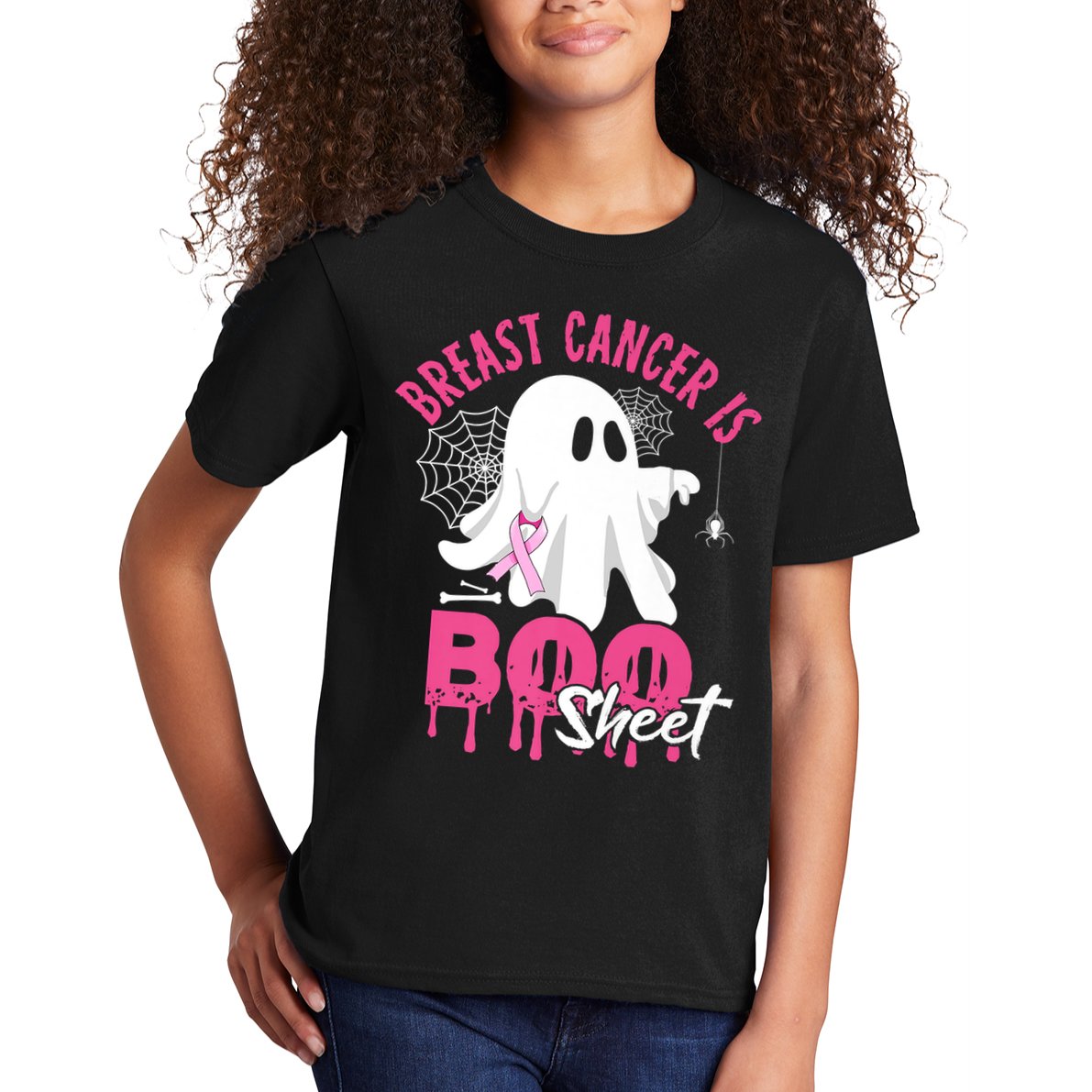 Breast Cancer Is Boo Sheet Halloween Breast Cancer Awareness Kids T-Shirt