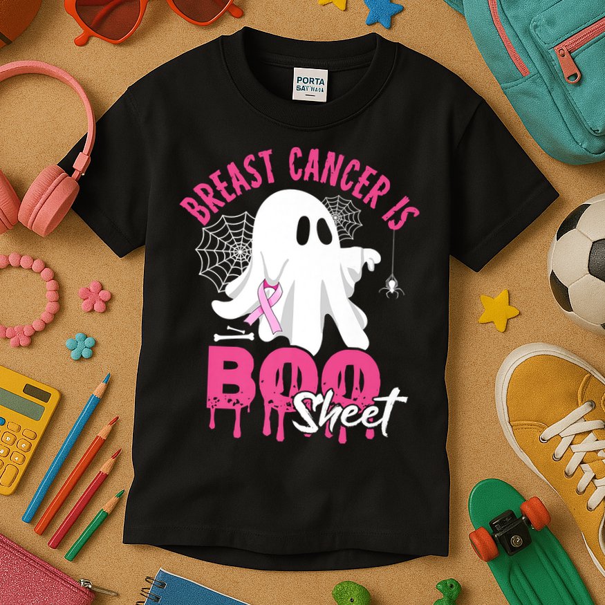 Breast Cancer Is Boo Sheet Halloween Breast Cancer Awareness Kids T-Shirt