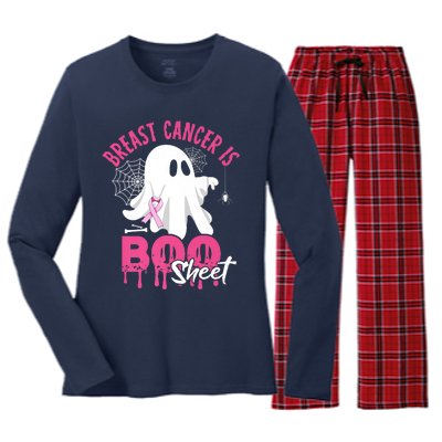 Breast Cancer Is Boo Sheet Halloween Breast Cancer Awareness Women's Long Sleeve Flannel Pajama Set 