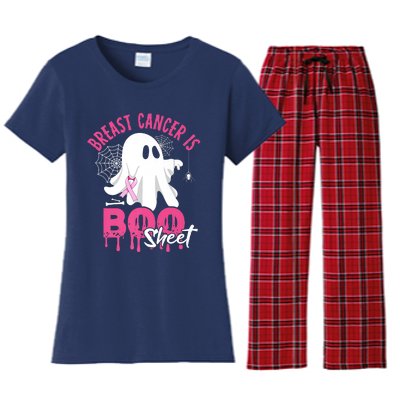 Breast Cancer Is Boo Sheet Halloween Breast Cancer Awareness Women's Flannel Pajama Set