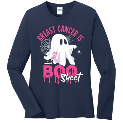 Breast Cancer Is Boo Sheet Halloween Breast Cancer Awareness Ladies Long Sleeve Shirt