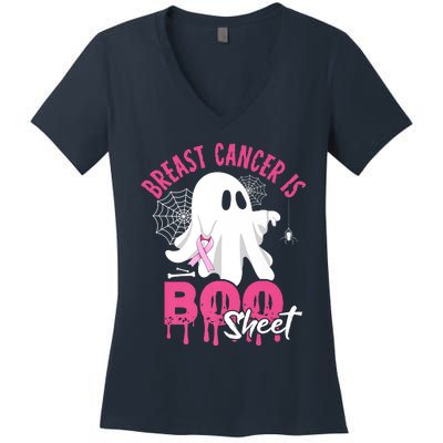 Breast Cancer Is Boo Sheet Halloween Breast Cancer Awareness Women's V-Neck T-Shirt