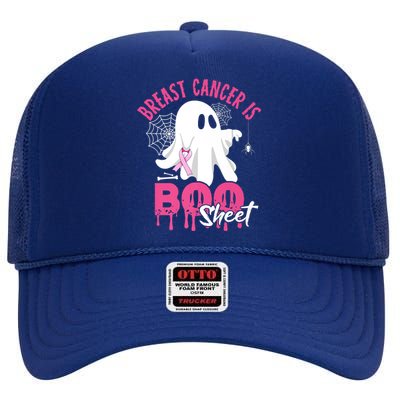 Breast Cancer Is Boo Sheet Halloween Breast Cancer Awareness High Crown Mesh Back Trucker Hat