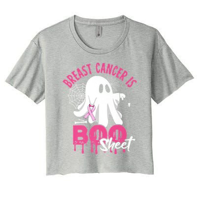 Breast Cancer Is Boo Sheet Halloween Breast Cancer Awareness Women's Crop Top Tee