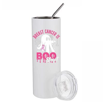 Breast Cancer Is Boo Sheet Halloween Breast Cancer Awareness Stainless Steel Tumbler