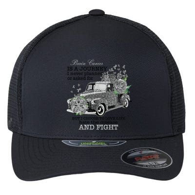 Brain Cancer Is A Journey Brain Cancer Awareness Gift Flexfit Unipanel Trucker Cap