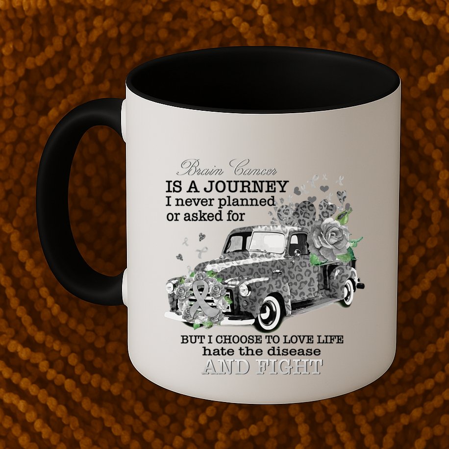 Brain Cancer Is A Journey Brain Cancer Awareness Gift Mug